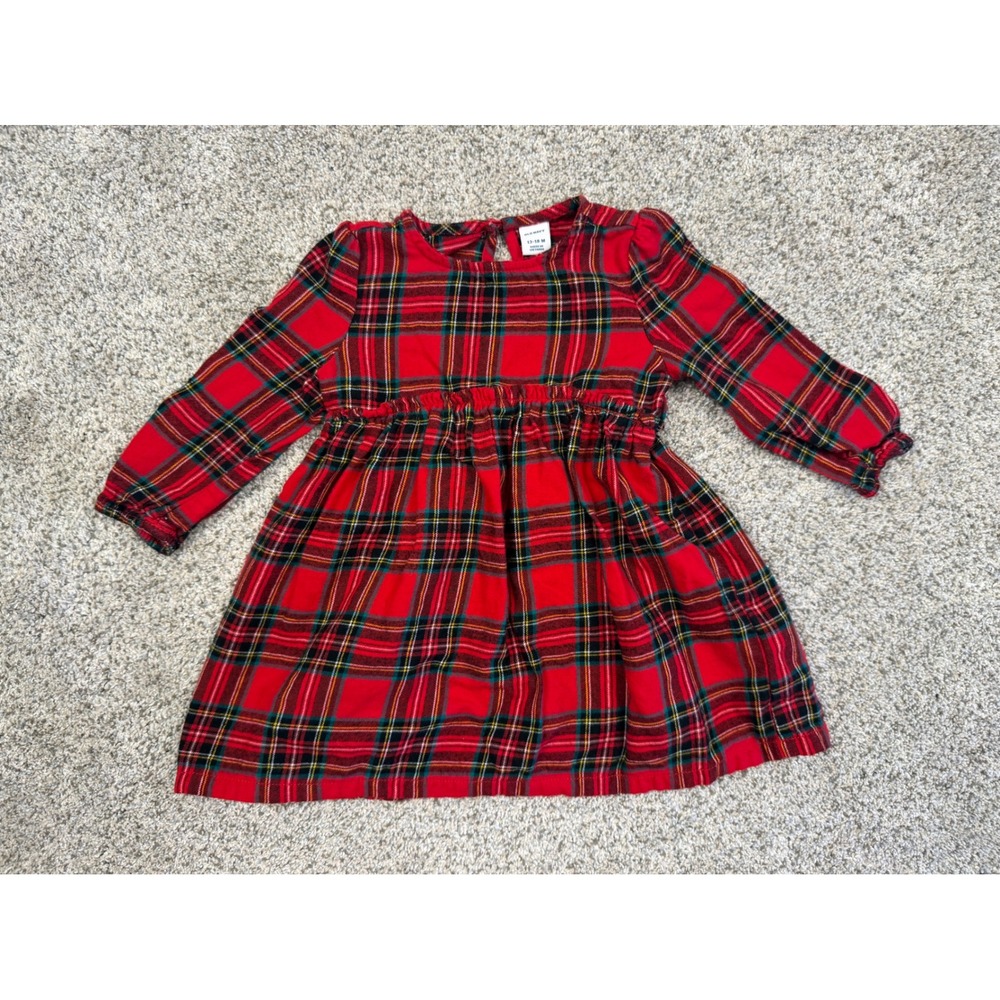 Old Navy Plaid Dress Baby Girl 12-18M Red Excellent Holiday Tartan Long Sleeve